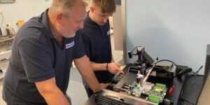 Guy-and-Stuart-at-rework-machine-300×169 BGA Rework and Reballing Machine, Greasley Electronics in Leicestershire, PCB Repairs in the Midlands
