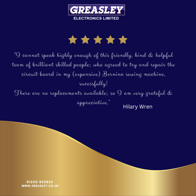 Testemonial Sewing Machine repairs at Greasley Electronics in Leicestershire