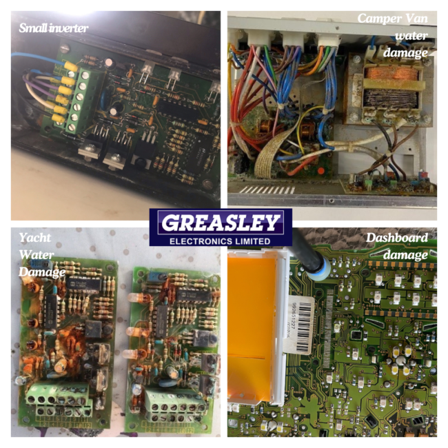 water damage collage Water Damaged Circuit Board Repairs, UK PCB Repair agents